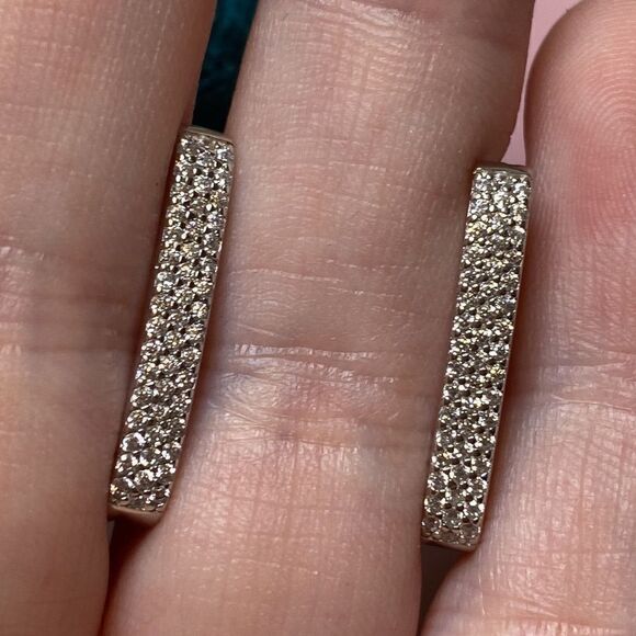 💛 NEW 925 Cubic Zirconium Rectangular Hoop Earrings - Picture 3 of 6